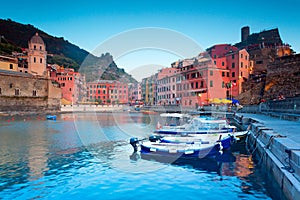 Panoramic view of colorful Village Vernazza in Cinque Terre, Liguria, Italy