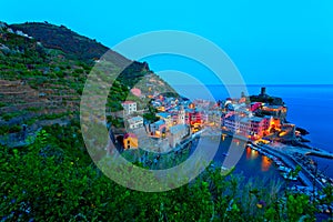 Panoramic view of colorful Village Vernazza in Cinque Terre, Liguria, Italy