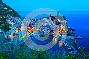 Panoramic view of colorful Village Vernazza in Cinque Terre, Liguria, Italy