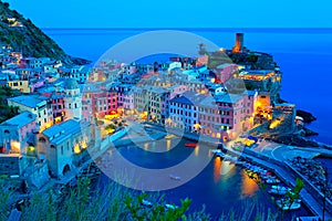 Panoramic view of colorful Village Vernazza in Cinque Terre, Liguria, Italy