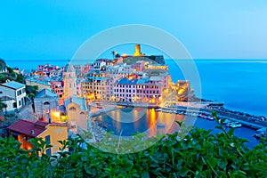 Panoramic view of colorful Village Vernazza in Cinque Terre, Liguria, Italy