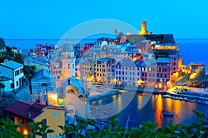 Panoramic view of colorful Village Vernazza in Cinque Terre, Liguria, Italy