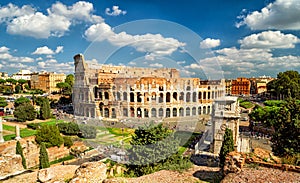 Panoramic view the Colosseum (Coliseum) in Rome photo