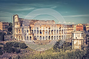 Panoramic view the Colosseum (Coliseum) in Rome