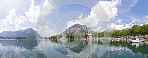 Panoramic view of Como Lake in Lecco city, Italy