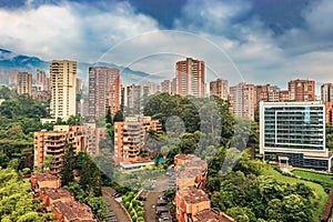 Cityscape El Poblado district of Medellin, Colombia photo