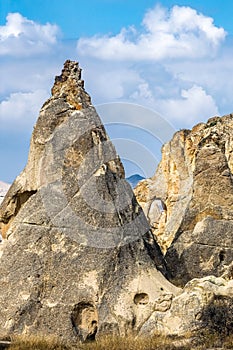 Panoramic view of cone-shaped rock formations in Selime, Turkey