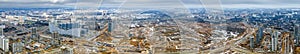 Panoramic view of construction of high-rise resedential buildings. Eye bird view of new resedential district.