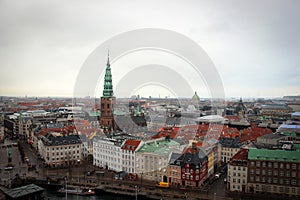 Panoramic view of Copenhagen from Christiansborg castle, Denmark