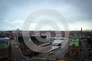 Panoramic view of Copenhagen from Christiansborg castle, Denmark