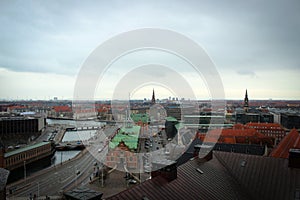 Panoramic view of Copenhagen from Christiansborg castle, Denmark