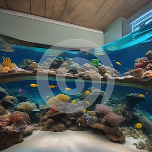 A panoramic view of a coral reef ecosystem, teeming with colorful marine life1