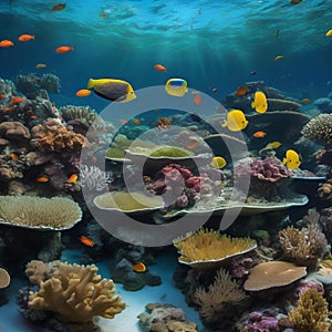 A panoramic view of a coral reef ecosystem, teeming with colorful marine life2