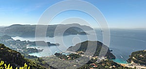 Panoramic view of Corfu island with Paleokastritsa village