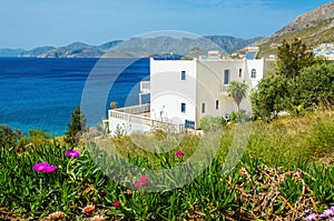 Panoramic view on cosy appartments along the beach photo