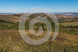 Panoramic view of countryside from Radicofani medieval town in Tuscany