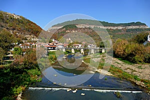 Panoramic view of the Craftsmen quarter and the Jantra river from the Veliko Tarnovo fortress