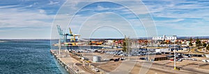 Panoramic view of the cranes and dock at the Port of Adelaide, Outer Harbor, Australia