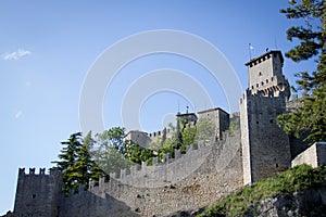 Panoramic view of crenellated walls of the republic of San marin photo