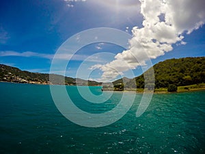 Panoramic view of Cruz Bay the main town on the island of St. John USVI, Caribbean