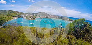 Panoramic view of Cruz Bay the main town on the island of St. John USVI, Caribbean