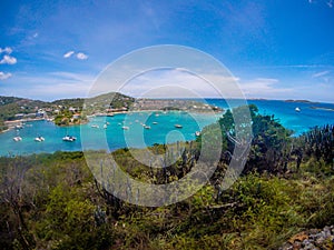 Panoramic view of Cruz Bay the main town on the island of St. John USVI, Caribbean