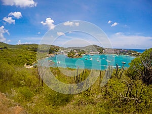 Panoramic view of Cruz Bay the main town on the island of St. John USVI, Caribbean