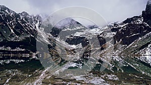 Panoramic view of Czarny Staw lake in Tatra mountains, Poland