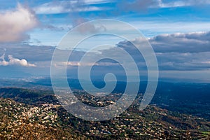 The panoramic view of CÃ´te d`Azur under the cloudy sky and the Meditarrenean sea coastline