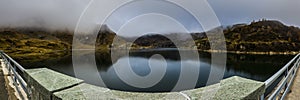 Panoramic view of a dam lake in mountain