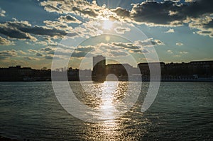 A panoramic view of the Danube river in spring