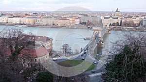 Panoramic view of Danube River and Szechenyi Lanchid, Budapest, Hungary