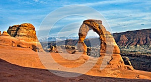 Panoramic view of Delicate Arch in Arches National Park