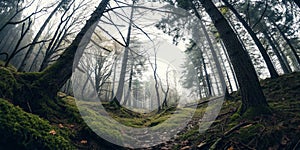 Panoramic view of dark forest