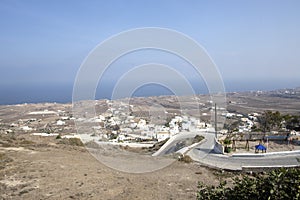 Panoramic view of the deserted part of Santorini, Greece
