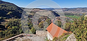 Panoramic view of Deva city, Romania.