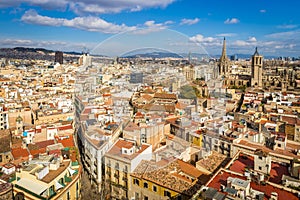 Panoramic view of a district of the city of Barcelona, from the bell tower of the Basilica Santa Maria del Pi, in Catalonia, Spain photo