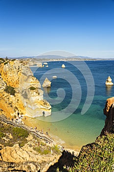 Panoramic View of Do Camilo Beach in Lagos, Algarve, Portugal