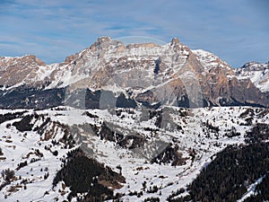 Panoramic view of the Dolomites Mountains with Snow, Italian Alps, Italy