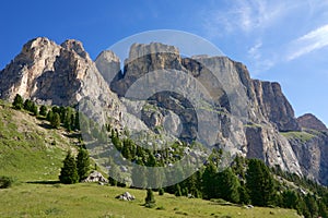 A Panoramic View of the Dolomites in the Val di Fassa, Italy