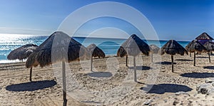 Panoramic view of the dolphins beach of Cancun city in the Mayan Riviera of Mexico.