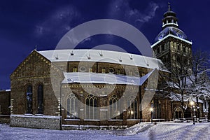 Panoramic view of Dome cathedral on Dome square in winter in Riga, Latvia