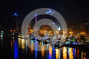 Panoramic view of the Don river embankment in Rostov-on-Don at night