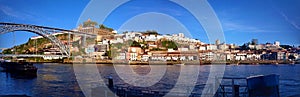 Panoramic view of Douro river near Ribeira in Oporto