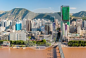 Panoramic view of the downtown of Lanzhou China