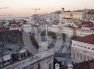 Panoramic view of downtown Lisbon in morning light. Portugal.