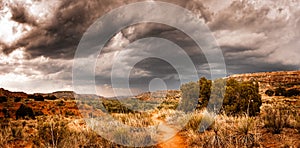 Panoramic view with dramatic cloudsinf the Palo Duro Canyon