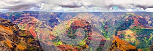 Panoramic view of dramatic landscape in Waimea cayon, Kauai photo