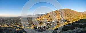 Panoramic view of Draper, Utah against the mountains and beautiful sky at the background