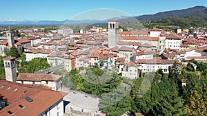 Panoramic view from the drone on the city Cividale del Friuli. Italy